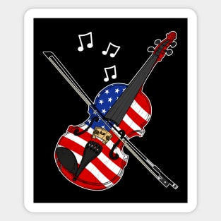 4th July Violin Violinist American Flag Sticker